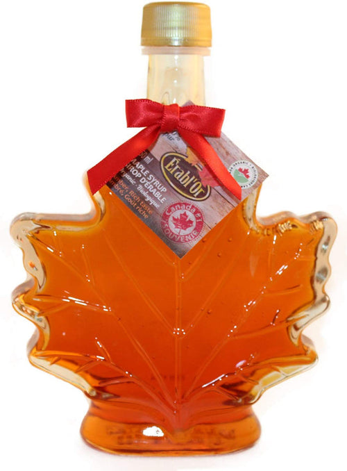 100% Pure Organic Maple Syrup - Canada Grade A. Amber - Glass Leaf Bottle-O Canada