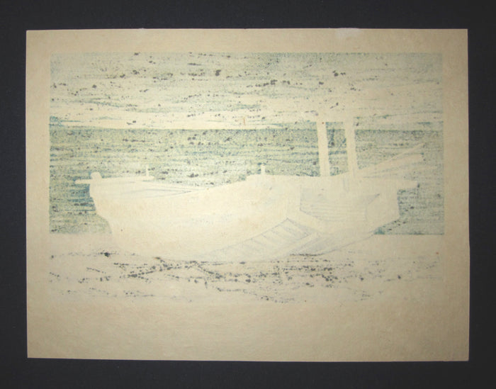 A Great Orig Japanese Woodblock Print Pencil-Signed Limit# Fujita Fumio White Boat B 1974