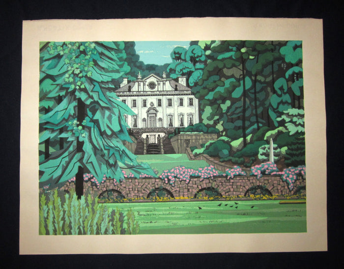 A Huge Orig Japanese Woodblock Print Kitaoka Fumio Atlanta Swan House Water Marks 1980s