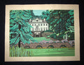 A Huge Orig Japanese Woodblock Print Kitaoka Fumio Atlanta Swan House Water Marks 1980s
