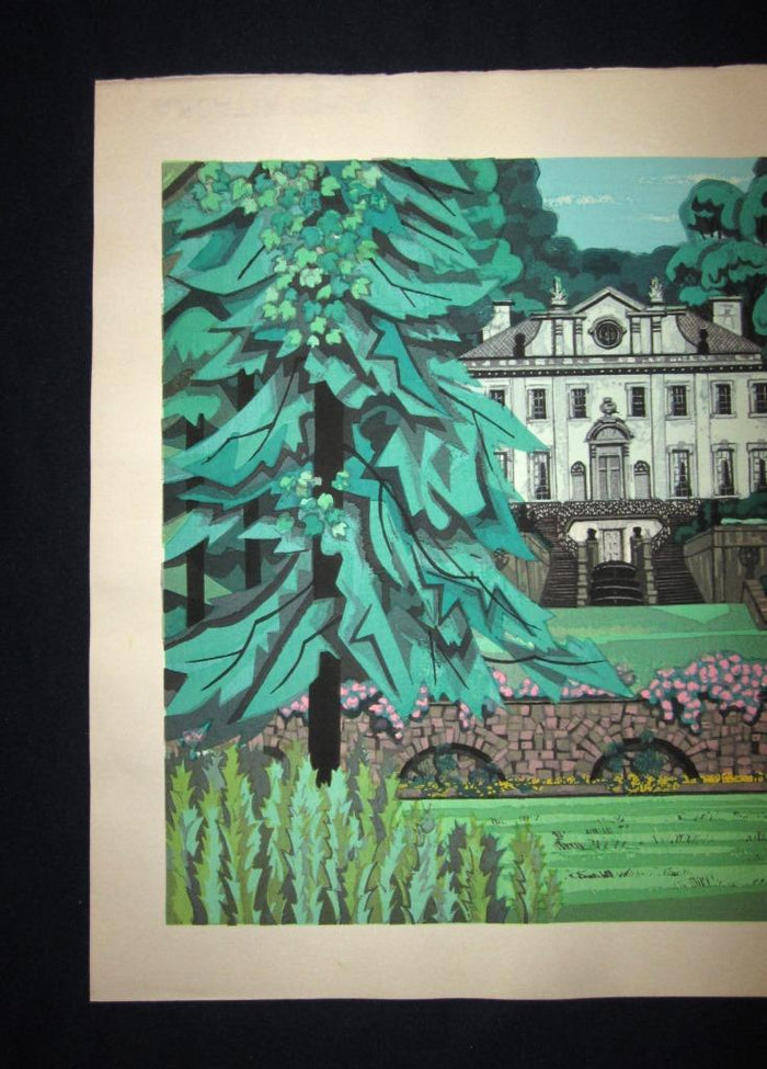 A Huge Orig Japanese Woodblock Print Kitaoka Fumio Atlanta Swan House Water Marks 1980s