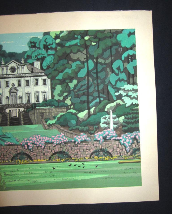A Huge Orig Japanese Woodblock Print Kitaoka Fumio Atlanta Swan House Water Marks 1980s