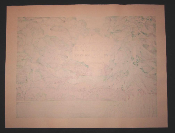 A Huge Orig Japanese Woodblock Print Kitaoka Fumio Atlanta Swan House Water Marks 1980s