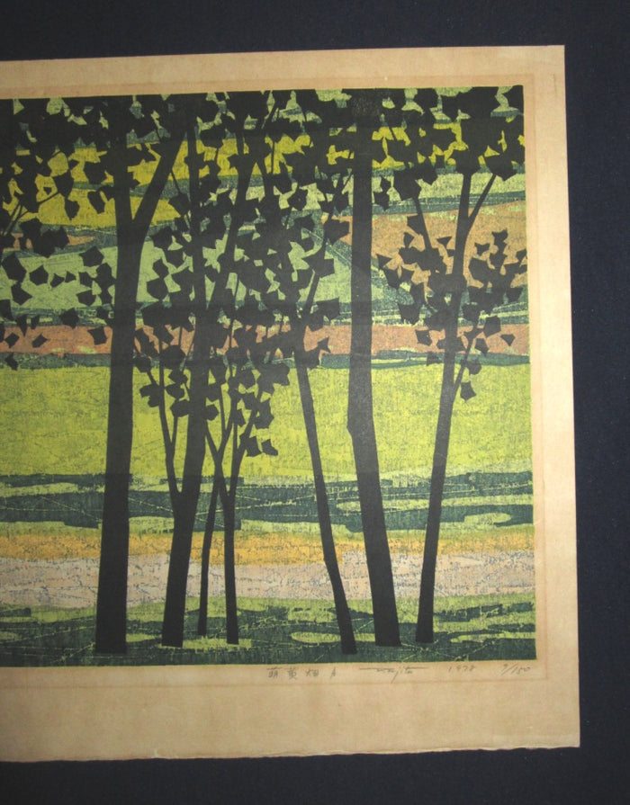A HUGE Orig Japanese Woodblock Print Pencil-Signed Limited-Number Fujita Fumio Moe Field 1978
