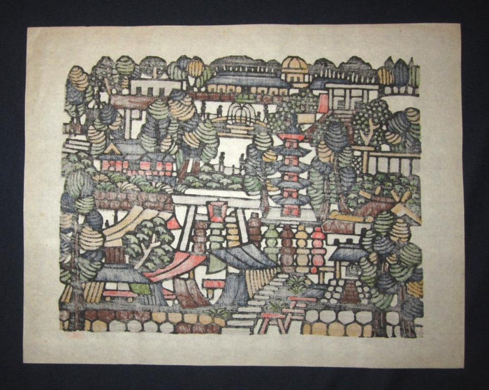 An Extra Large Orig Japanese Woodblock Print Mori Yoshitoshi Limit# Pencil Sign Market Place 1967 (2)
