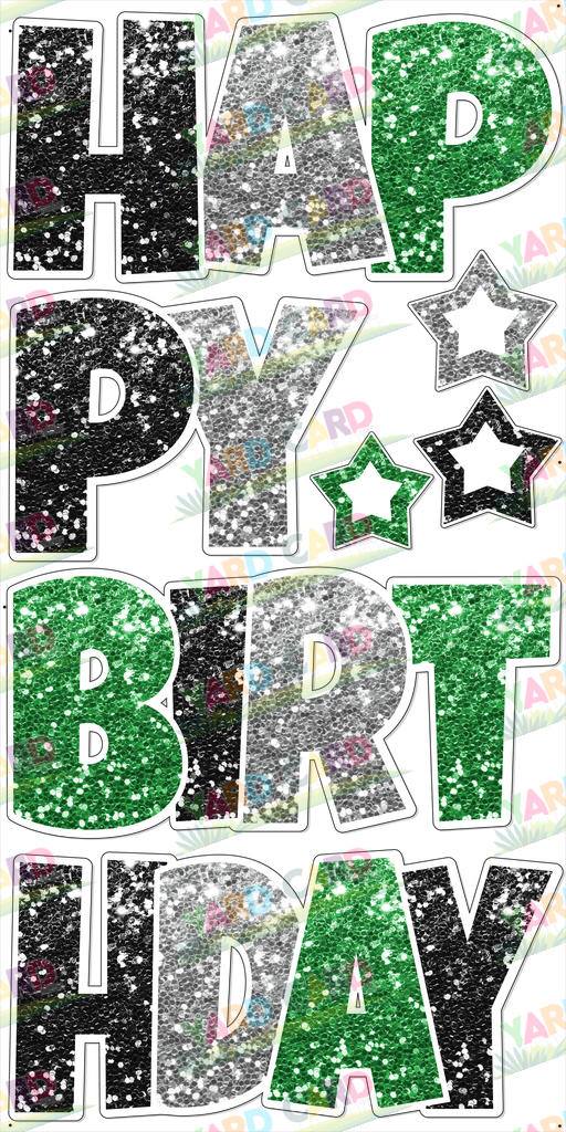 Black/Green/Silver Super Chunk Glitter - 23in HBD "EZ Set" Lucky Guy
