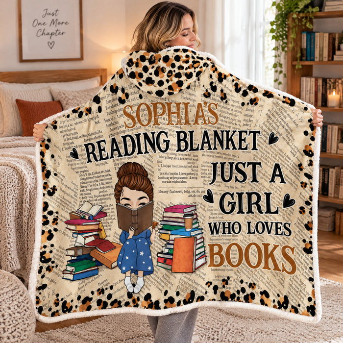 Bookworm Who Loves Book - Personalized Wearable Hooded Blanket, Custom Name Cozy Throw Blanket, Gift for Book Lovers