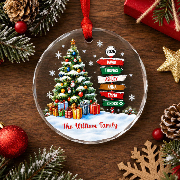 Family Name Signpost Christmas Eve - Personalized Glass Ornament, Family Christmas Gift