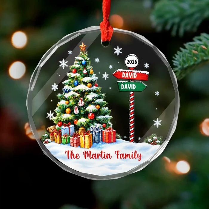 Family Name Signpost Christmas Eve - Personalized Glass Ornament, Family Christmas Gift