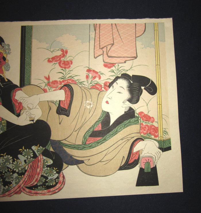 Japanese Erotic  Shunga Woodblock Print Tug War