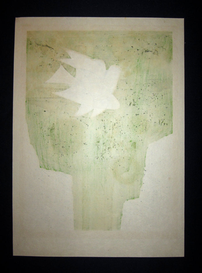 Orig Japanese Woodblock Print Fujita Fumio Pencil-Sign Limit# Flower Bird 1977