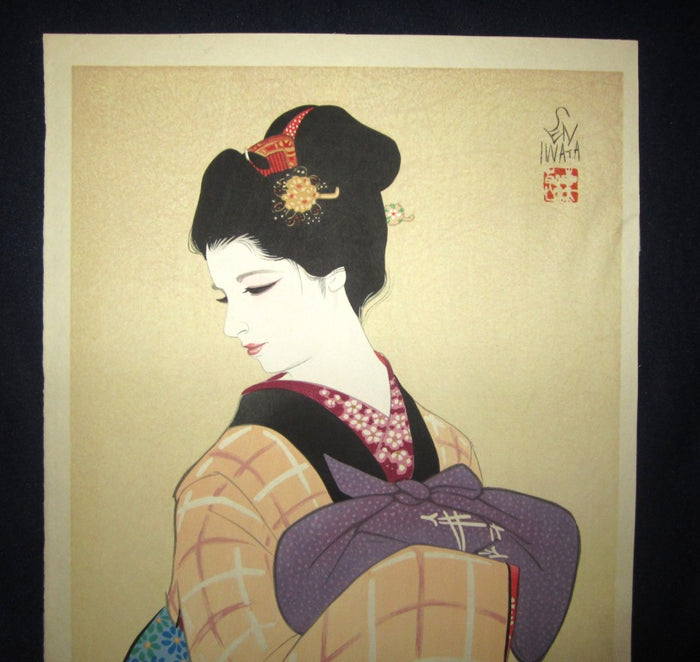 Orig Japanese Woodblock Print Iwata Sentaro Bijin Beauty Old Style