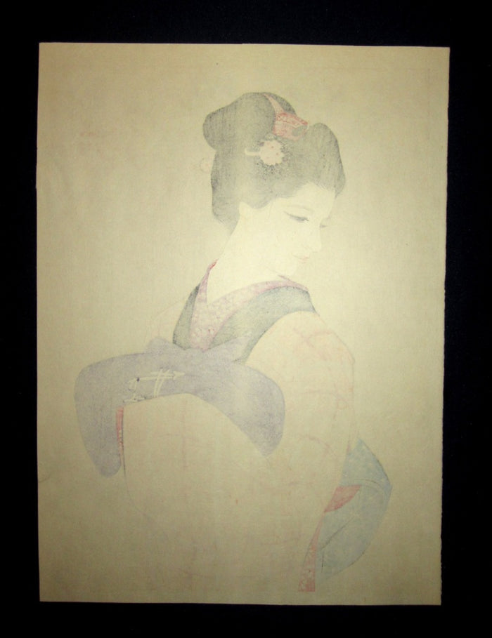 Orig Japanese Woodblock Print Iwata Sentaro Bijin Beauty Old Style