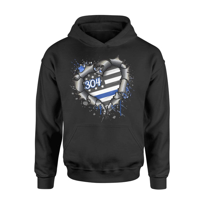 Apparel S / Black Personalized Shirt - Ripped Torn Thin Blue Line Flag Heart - DSAPP