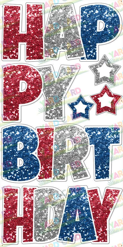 Red/Blue/Silver Super Chunk Glitter - 23in HBD "EZ Set" Lucky Guy