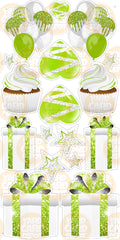 Symmetrical Flair Set - Glitter White / Lime Green