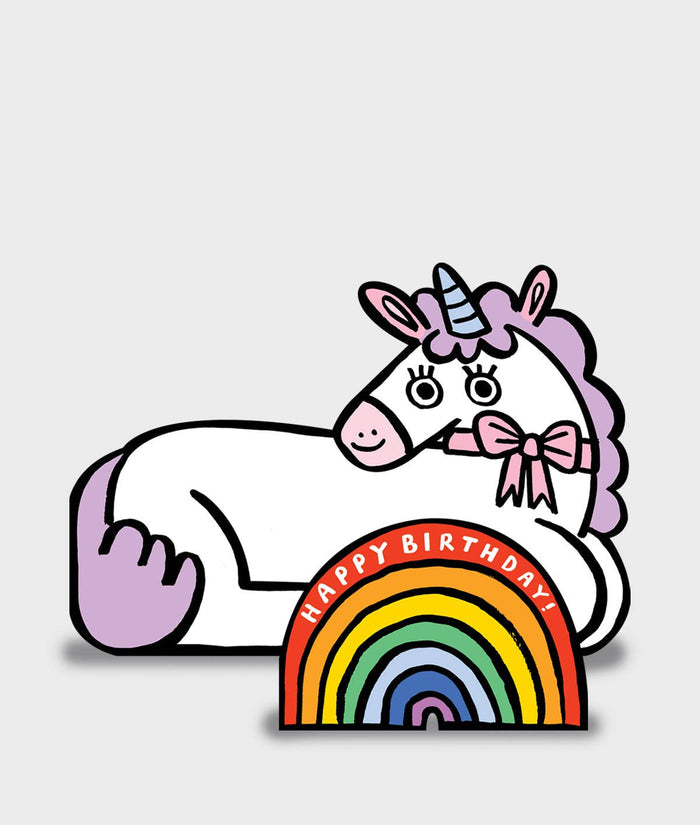 Unicorn with Mini Rainbow Kid's Birthday Card - bubblegum market